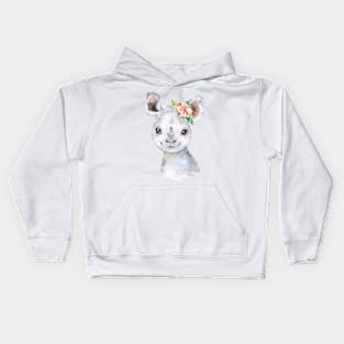 Cutest Rhino Design with flower Kids Hoodie